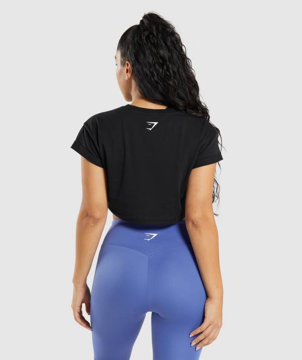 Damske Crop Top Gymshark Fraction Čierne | TN1652379